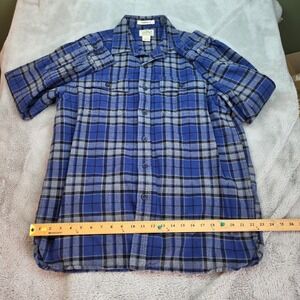 L L Bean Chamois Shirt Mens Large Regular Blue Gray Plaid 277981 Traditional Fit